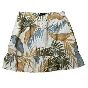 Tahari Linen Flowered Hawaiian Print Palm Leaves Skirt Sz L